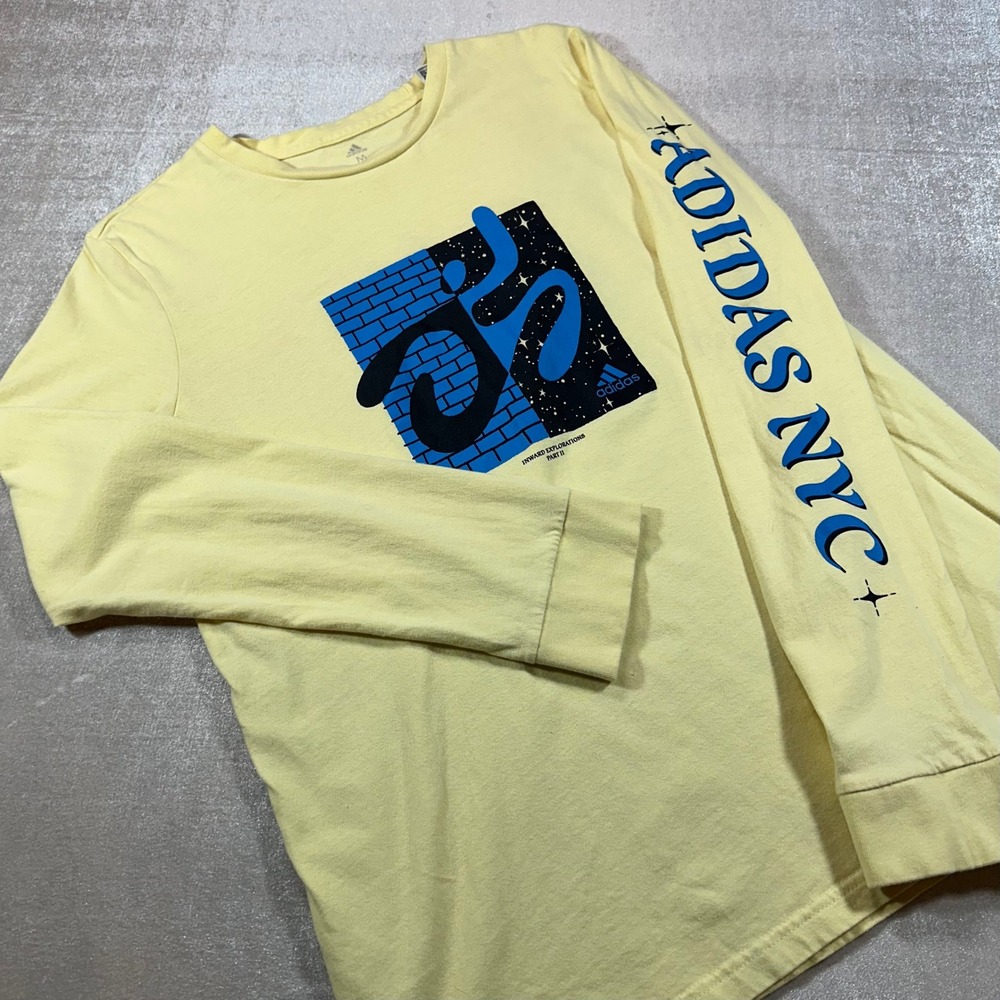 Adidas NYC Inward Explorations Long Sleeve Graphic Tee Yellow Mens Medium